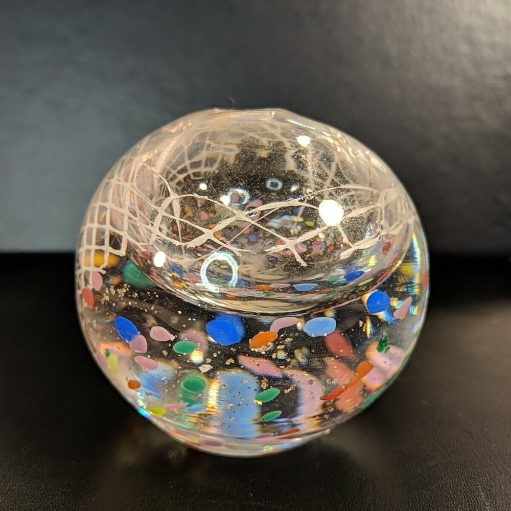 Blown Glass Confetti Bubble Paperweight Round Ball Colorful Lattice Home Decor 3